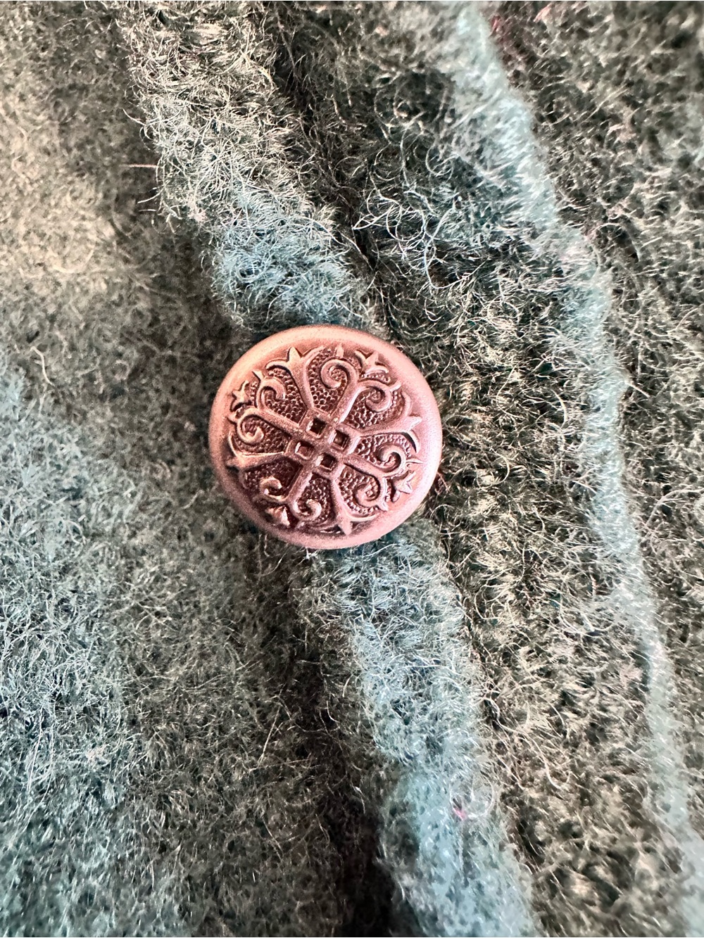 VTG Emerald Green Boiled Wool Fitted Structured Cardigan Jacket Pewter Buttons. - Picture 10 of 12